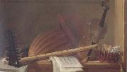HUILLIOT, Pierre Nicolas Still Life of Musical Instruments (mk14) oil on canvas